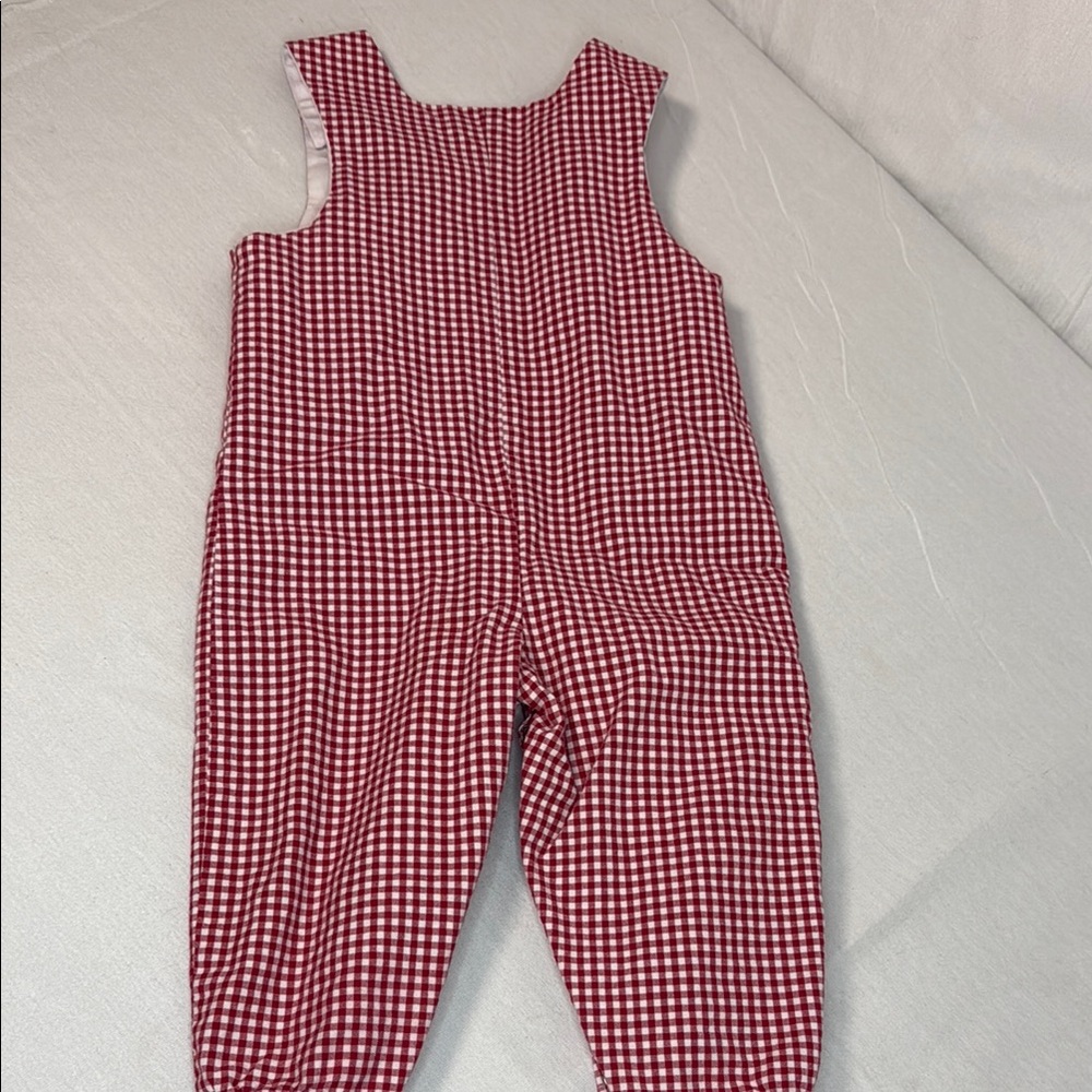 The Bailey Boys Red Gingham Football Overalls sz 12 mo - Picture 4 of 11